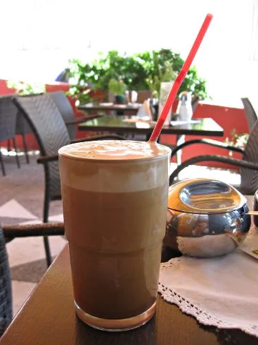 A Greek frappé on the island of Santorini